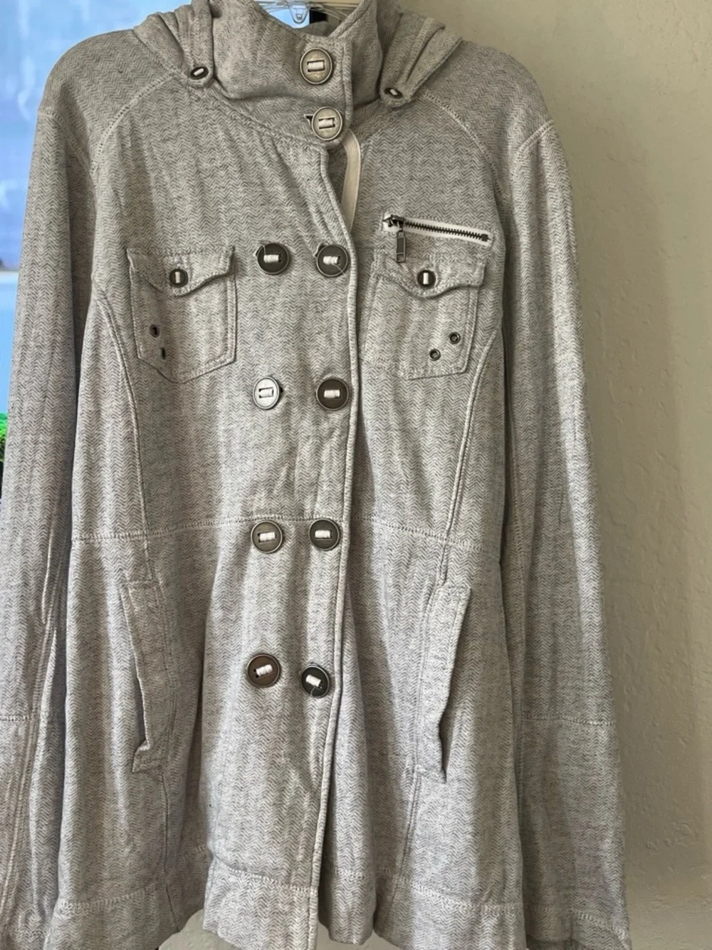 Women’s Light Gray Hooded Button-Up Coat